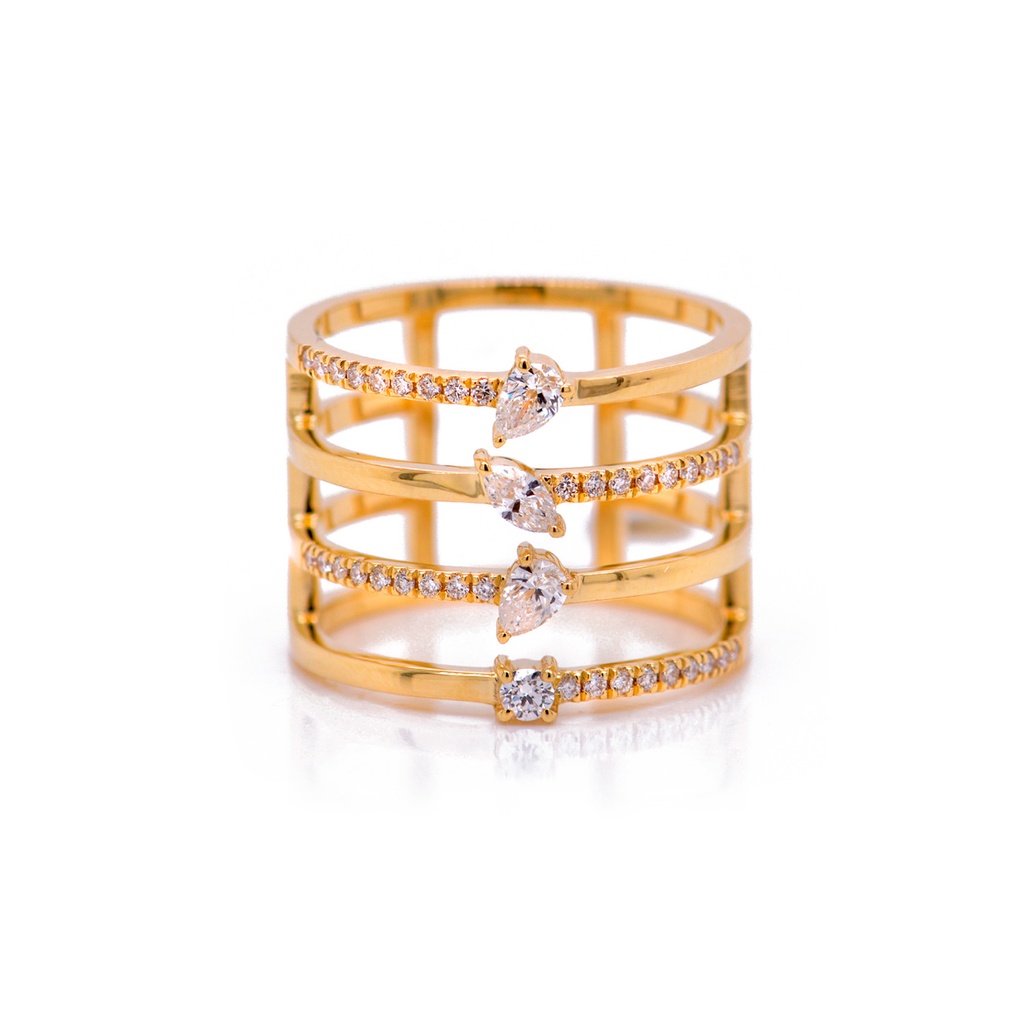 ANILLO “INCONTRO“ 4/BANDAS 40-DIAMANTES Talla-Marquise/Pera/Redondo 0.54ct.  6.9gr. ORO AMARILLO18K