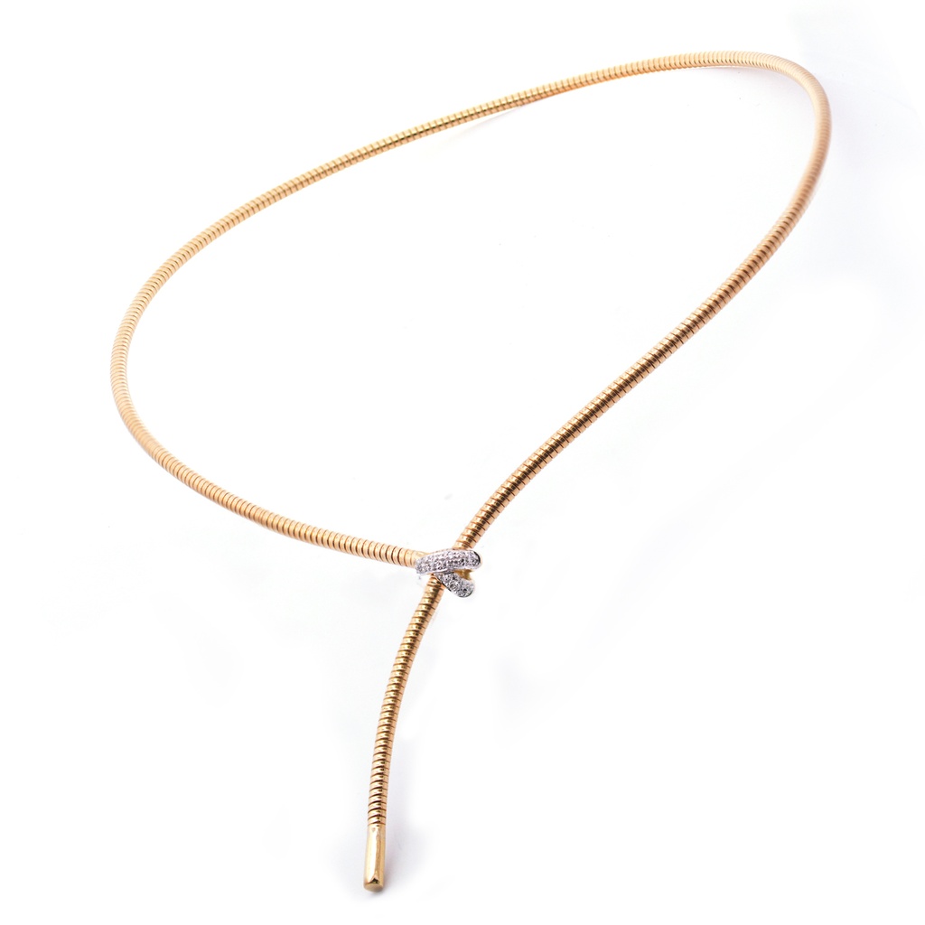 GARGANTILLA LARIAT NODO DIAMANTES-0.13ct GVS 22.1gr. ORO AMARILLO/BLANCO 18K