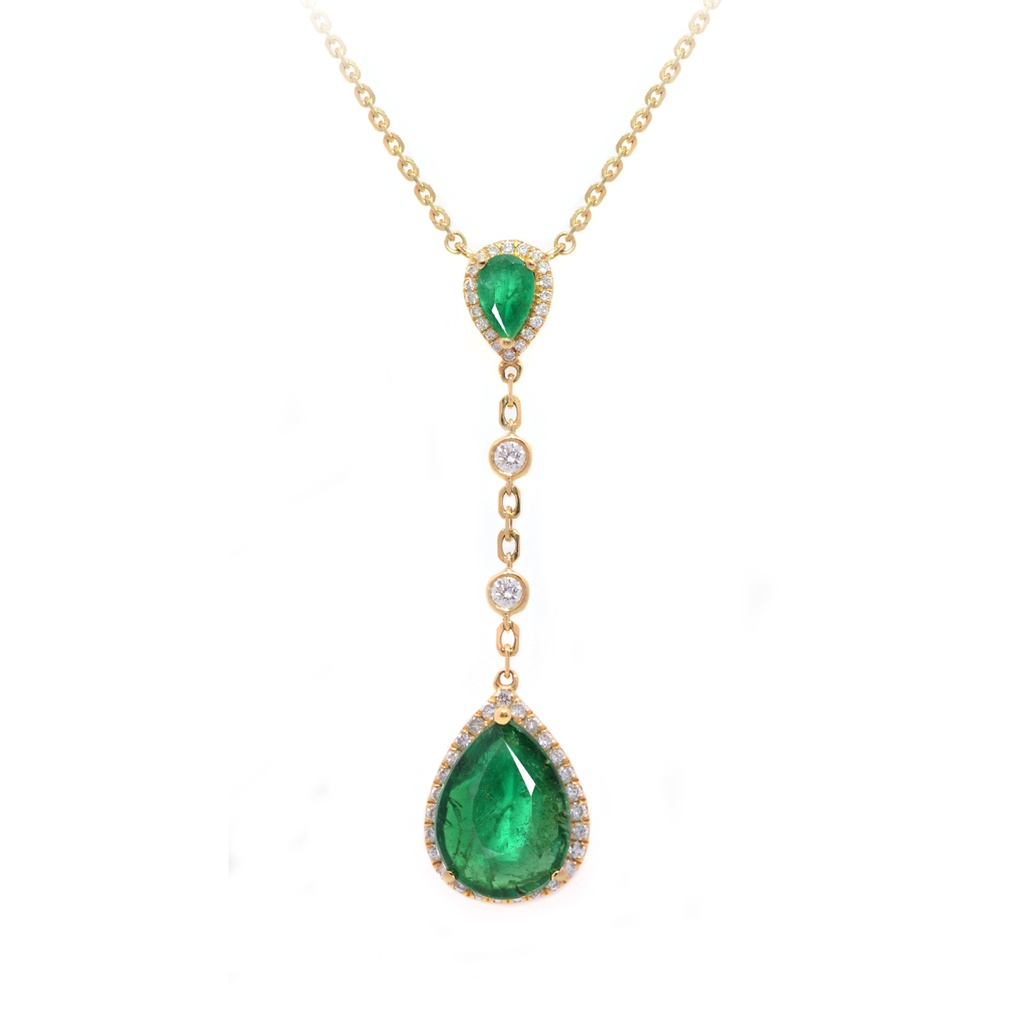 GARGANTILLA 2-ESMERALDAS Pera/3.55ct DIAMANTES-1.22ct 6.1gr. 40/43cm ORO AMARILLO 18K