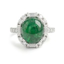 ANILLO ESMERALDA Oval Cabujón/5.76ct DIAMANTES Brillante/Baguette-0.65ct 4.7gr. ORO BLANCO 18K