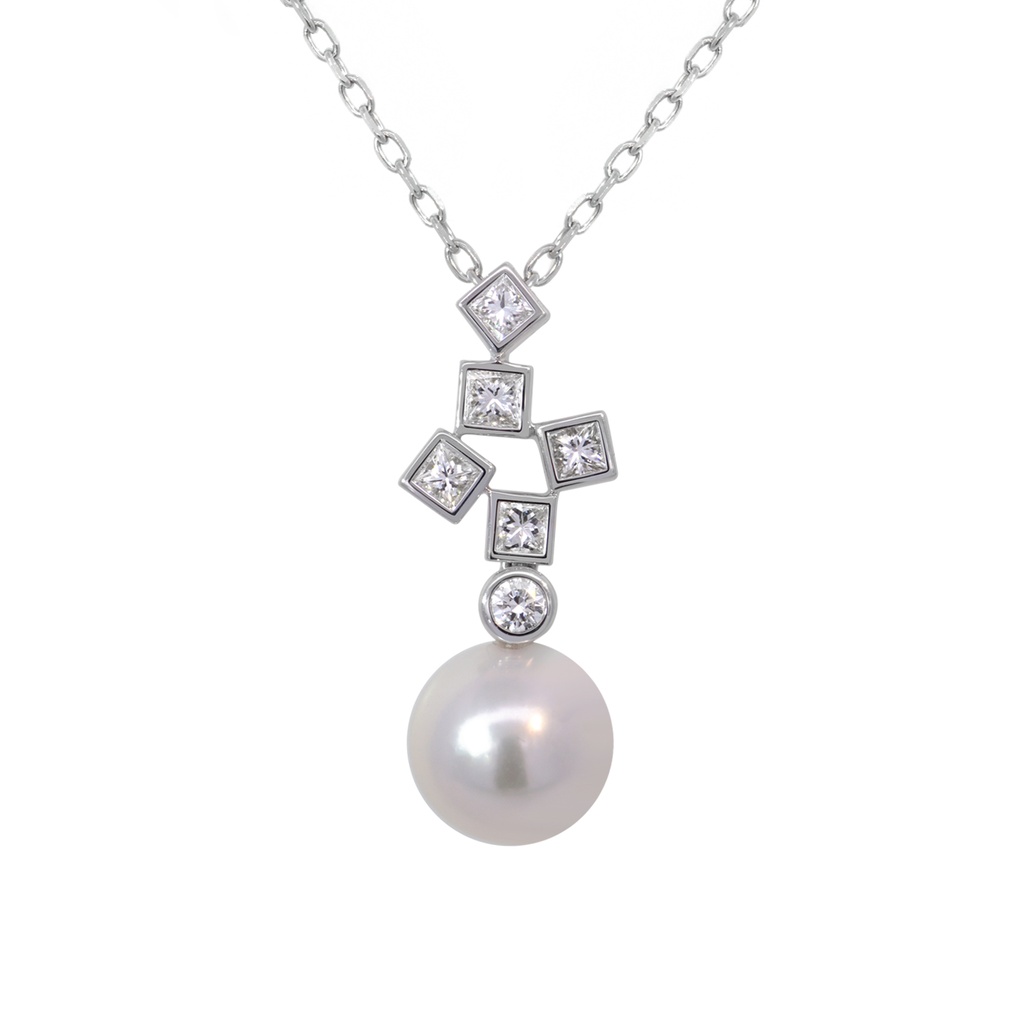 Gargantilla MIKIMOTO Diamond Drop AKOYA 8.0MM A+ DIAMANTES-0.35ct 41/46cm 4.5gr 18K