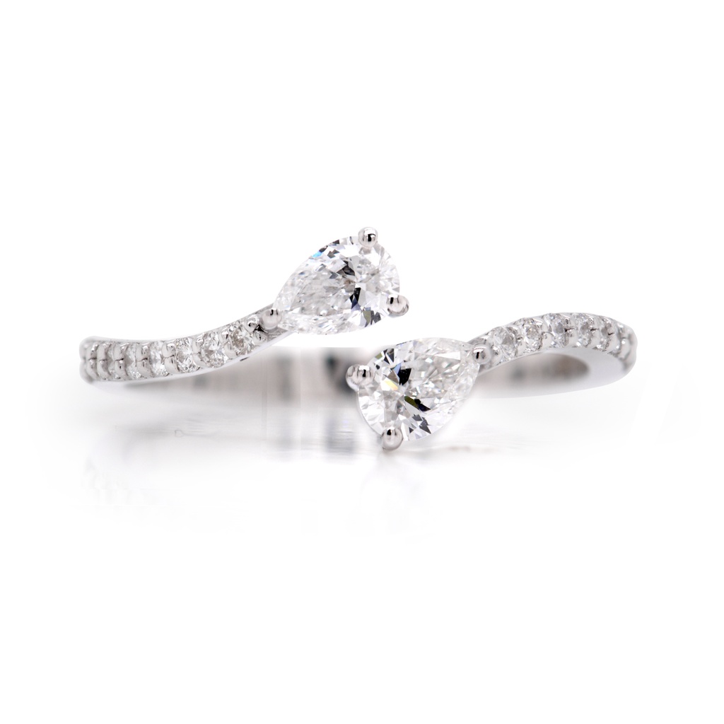 ANILLO “Tu y Yo“ 2-DIAMANTES Talla/Pera 0.31ct, 16 -DIAMANTES 0.11ct  1.79gr ORO Blanco 18K