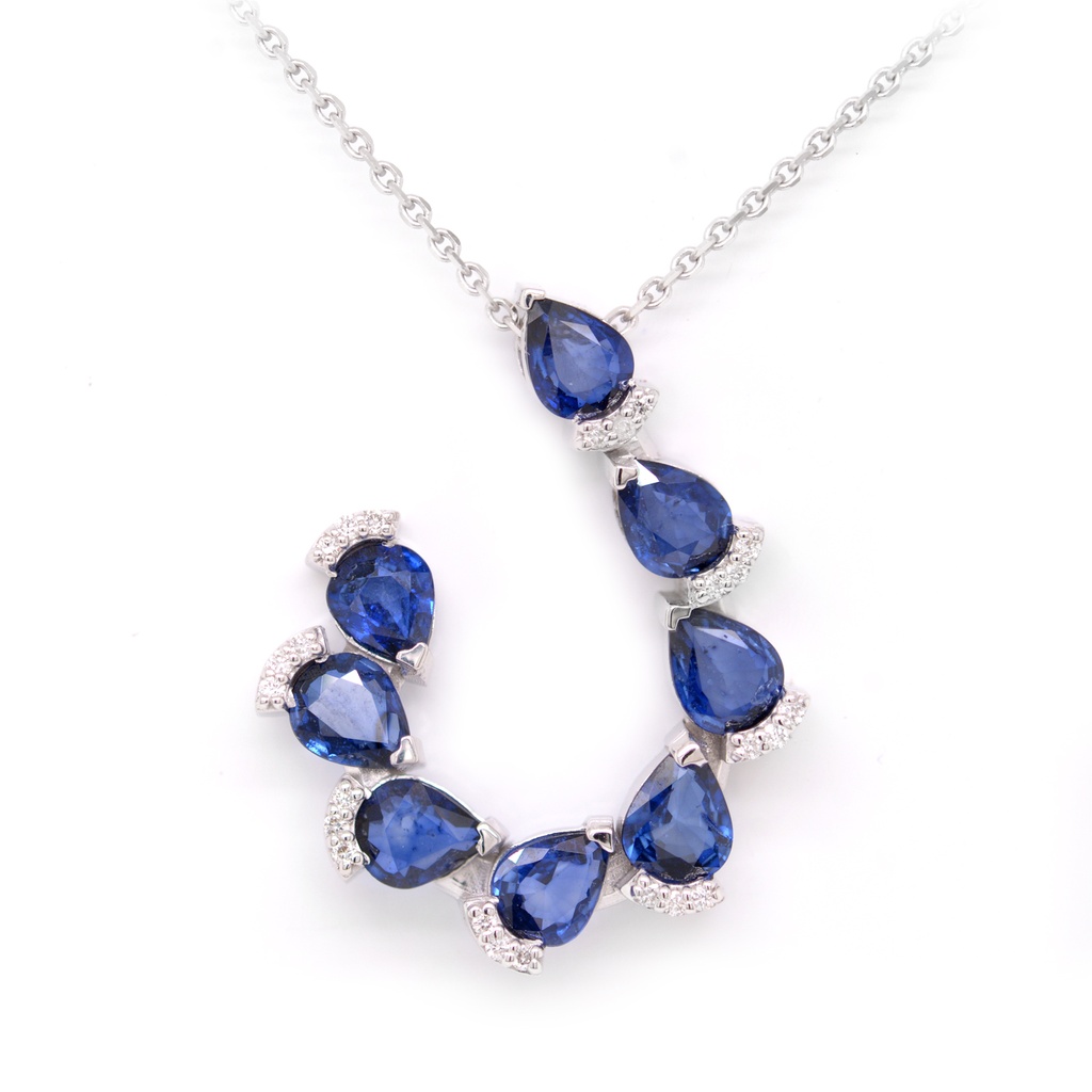 GARGANTILLA CON DIJE 8-ZAFIROS Talla/Pera 2.10ct, 24-DIAMANTES 0.08ct  5.16gr ORO Blanco 18K