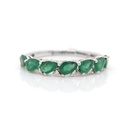 ANILLO 7-ESMERALDAS Talla/Pera 1.16ct, 6-DIAMANTES Talla/Brillante 0.05ct, 1.92gr ORO BLANCO 18K