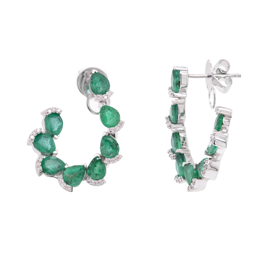 ARETES 16-ESMERALDAS Talla/Pera 3.92ct, 48-DIAMANTES Talla/Brillante 0.15ct, 6.2gr ORO BLANCO 18K