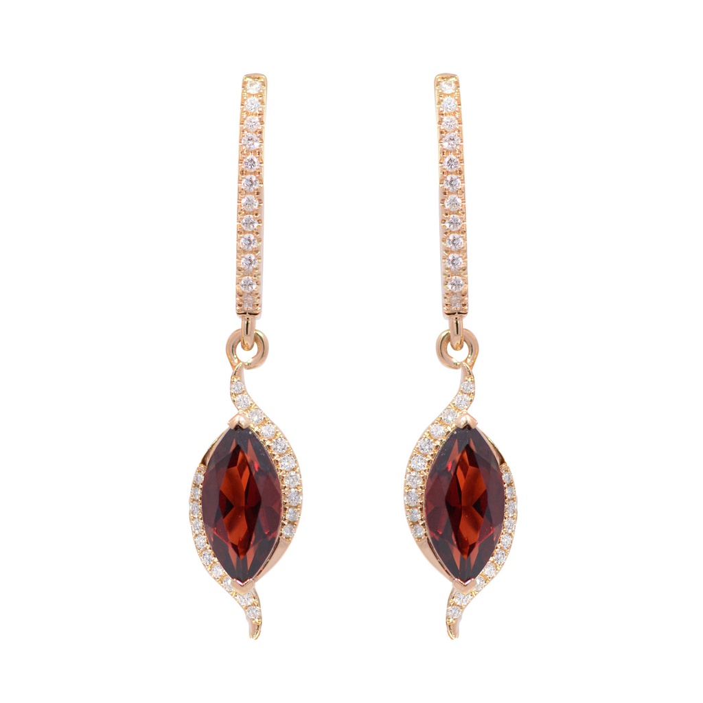 ARETES “MARIA DE LUJO“ GRANATES Marquise - 1.21ct, DIAMANTES-0.16ct VSG, 2.70 ORO AMARILLO 18K