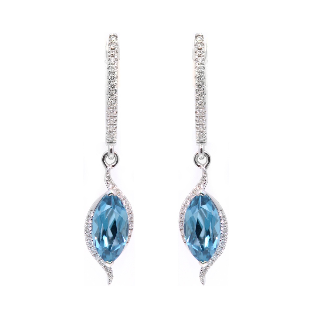 ARETES “MARIA DE LUJO“ TOPACIO LONDON-1.52ct/Marquise DIAMANTE-0.16ct 2.7gr. ORO BLANCO 18K