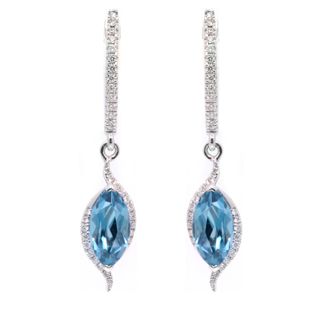 ARETES “MARIA DE LUJO“ TOPACIO LONDON-1.52ct/Marquise DIAMANTE-0.16ct 2.7gr. ORO BLANCO 18K