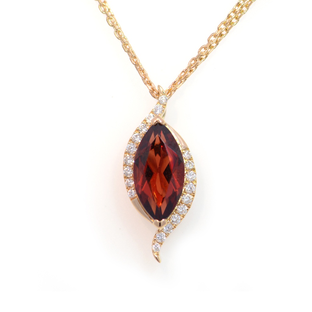 GARGANTILLA C/DIJE “MARIA DE LUJO“ GRANATE-1.13ct/Marquise DIAMANTE-0.10ct CADENA/DOBLE-HILO 3.2gr. ORO AMARILLO 18K