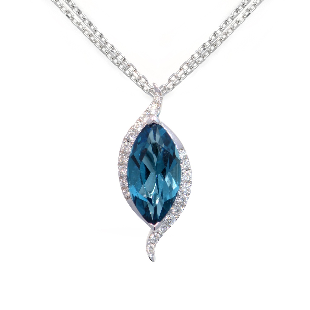 GARGANTILLA C/DIJE “MARIA DE LUJO“ TOPACIO LONDON-1.19ct/Marquise DIAMANTE-0.10ct CADENA/DOBLE-HILO 3.2gr. ORO BLANCO 18K