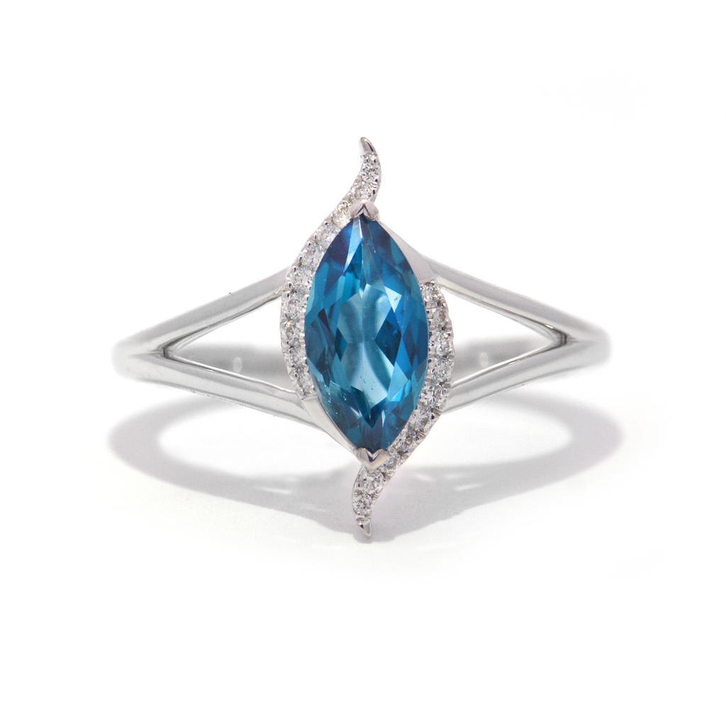 ANILLO “MARIA DE LUJO“ TOPACIO LONDON-1.11ct/Marquise DIAMANTE-0.09ct 3.9gr. ORO BLANCO 18K