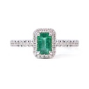 ANILLO HALO ESMERALDA/ Octágono-0.50ct DIAMANTES-0.26ct GVS 2.8gr. ORO BLANCO 18K