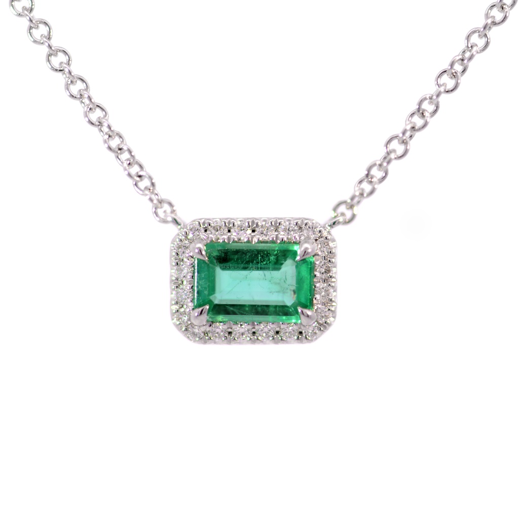 GARGANTILLA HALO ESMERALDA/ Octágono-0.42ct DIAMANTES-0.08ct GVS 40/45cm. 3.2gr. ORO BLANCO 18K