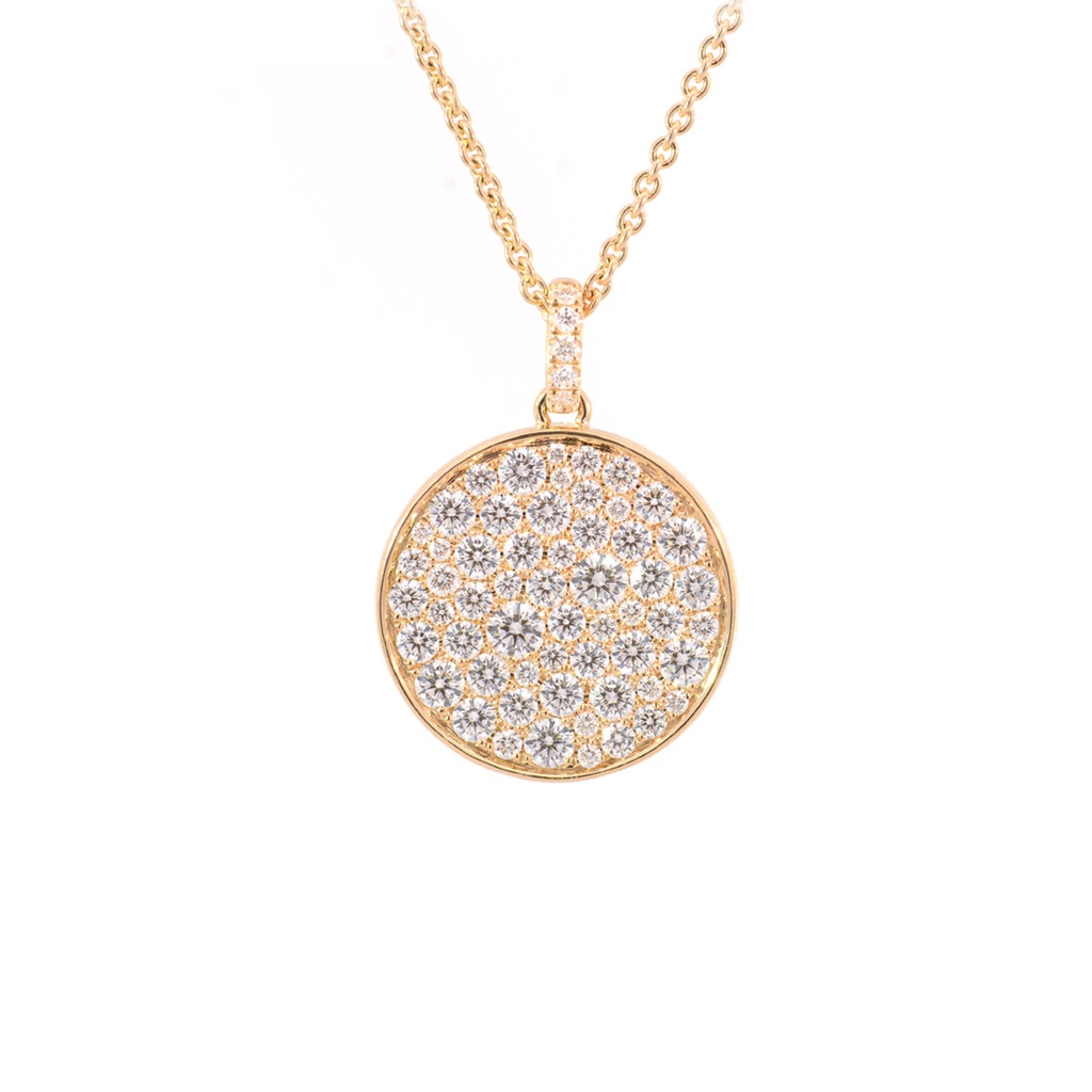 Garg c/Dije PAVE DISCO-18.4mm 62-Diamantes LOVESTONE 1.73ct GVS 9.2gr. 40/45cm. ORO AMARILLO 18K 