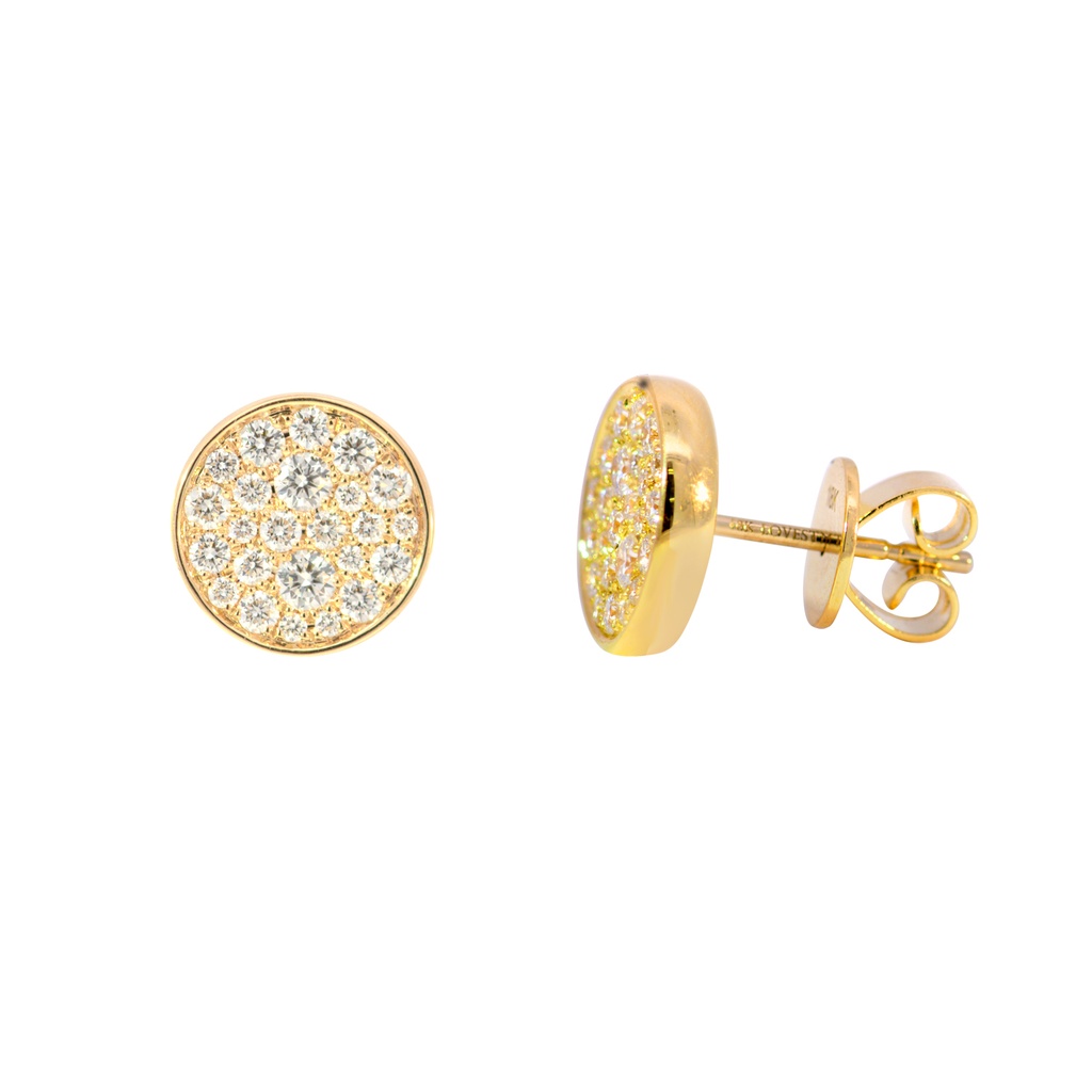 ARETES PAVE DISCO-9.7mm 48-DIAMANTES IDEAL-0.64ct GVS 3.9gr. ORO AMARILLO 18K  