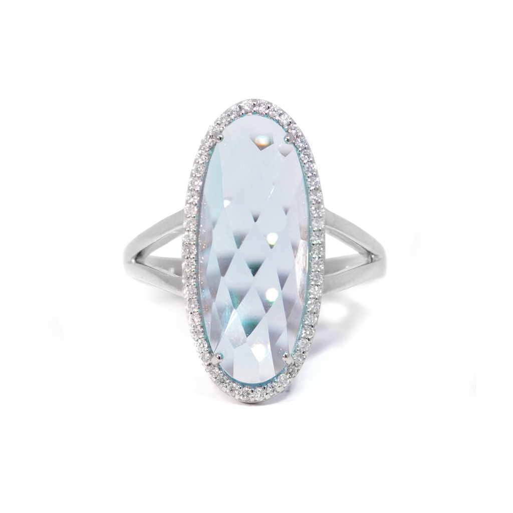 ANILLO Halo Colori TOPACIO AZUL/SKY-8.05ct DIAMANTES-0.17ct 4.9gr. ORO BLANCO 18K