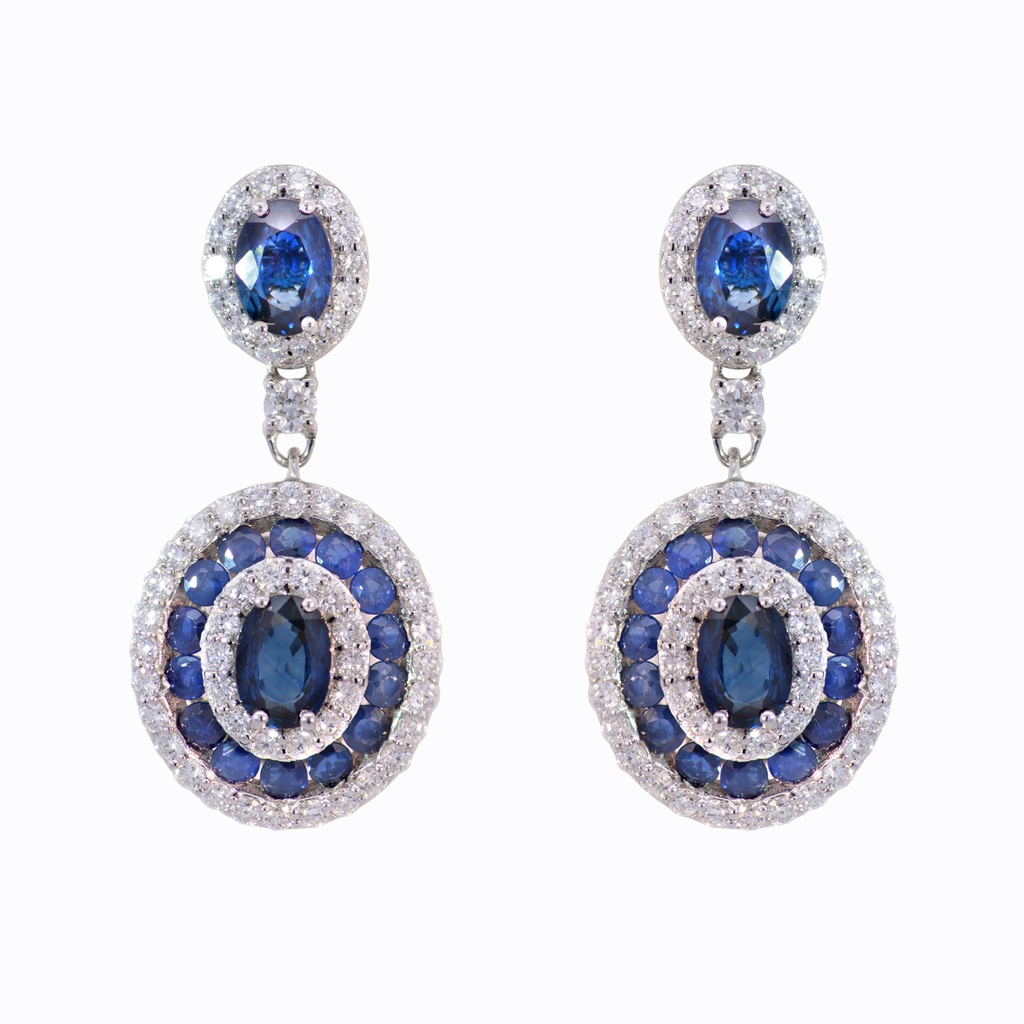 ARETES Halo Colori ZAFIRO/AZUL-5.86ct DIAMANTES-2.41ct 10.6gr. ORO BLANCO 18K   