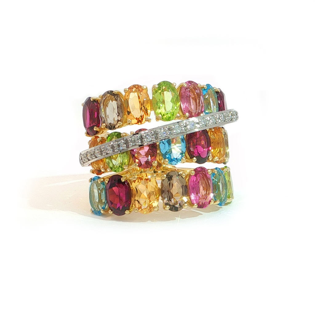 Anillo BRUMANI Looping Shine DIAMANTE-0.14ct MULTI/GEMAS 13.2gr ORO AMARILLO/BLANCO 18K 