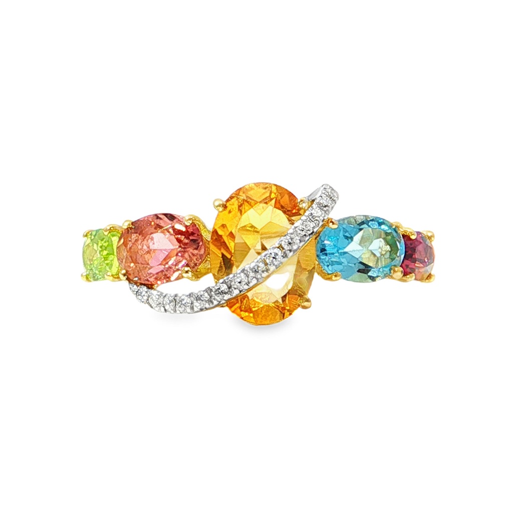 Anillo BRUMANI Looping Shine DIAMANTE-0.07ct MULTI/GEMAS 3.0gr ORO AMARILLO/BLANCO 18K