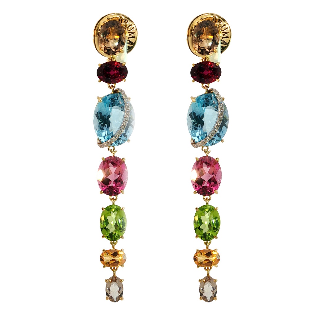 Aretes BRUMANI Looping Shine DIAMANTE-0.14ct MULTI/GEMAS 10.4gr ORO AMARILLO/BLANCO 18K