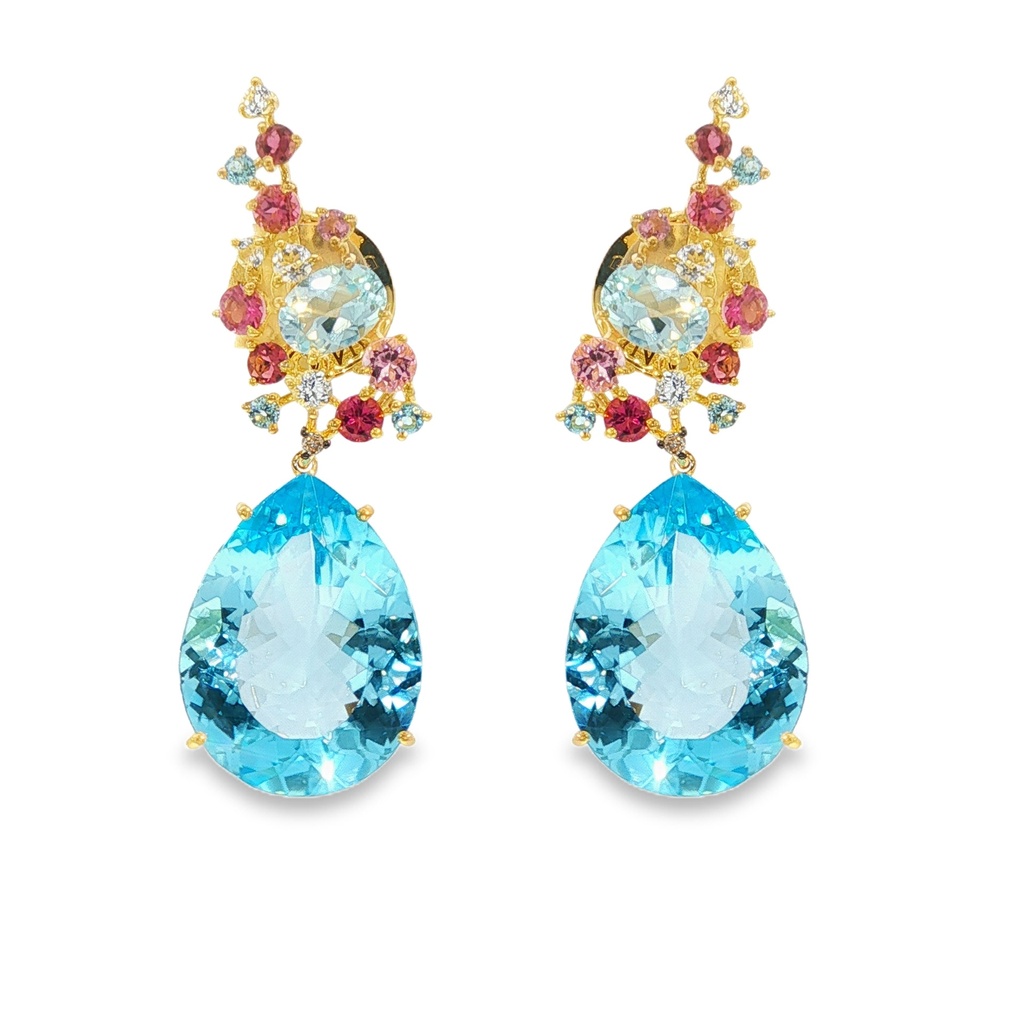 Aretes BRUMANI Baobab DIAMANTE-0.03ct MULTI/GEMAS 13.2gr ORO AMARILLO 18K (Gota Desmontable)