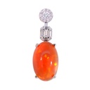 Pendiente ALEBRIJE-CORAZON ARDIENTE- 12.8ct Opalo de Fuego Supremo 185x115mm y 20-DIAMANTES Corte-Redondo/Baguette 0.55ct GVS en 2.3gr. ORO BLANCO 18K