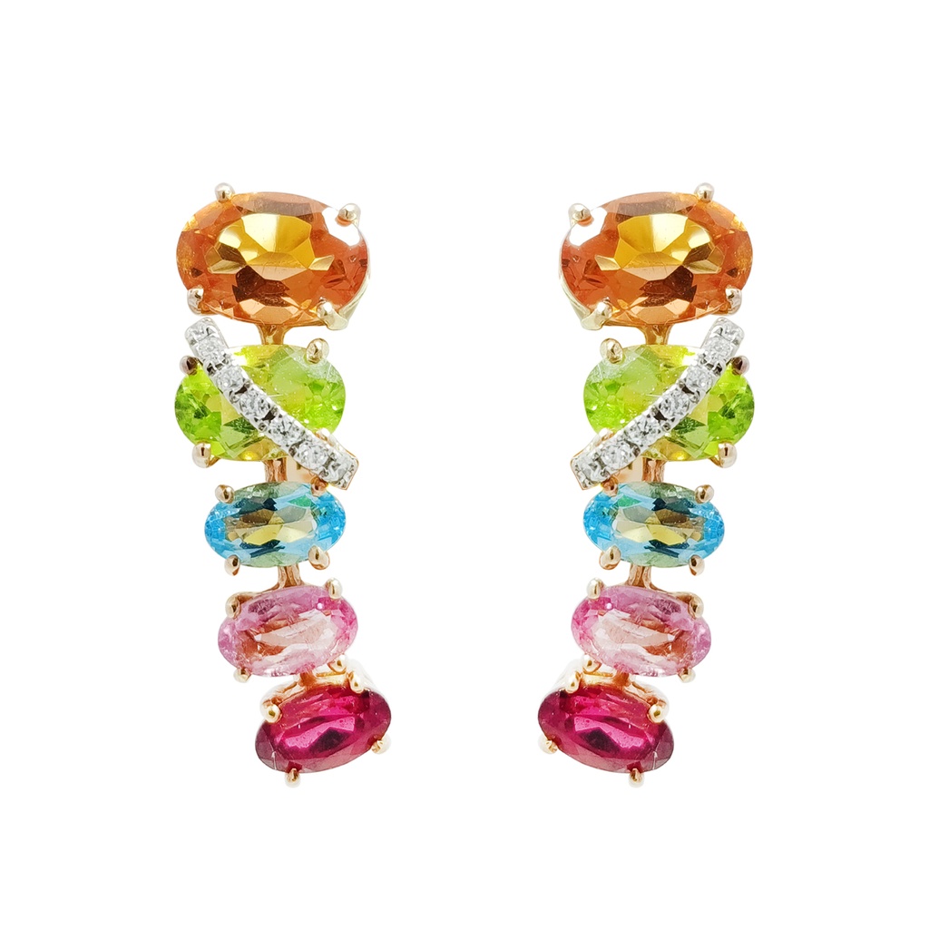 Aretes LOOPING SHINE Diamante-0.08ct Multi/Gemas-3.04ct 4.9gr 18K 