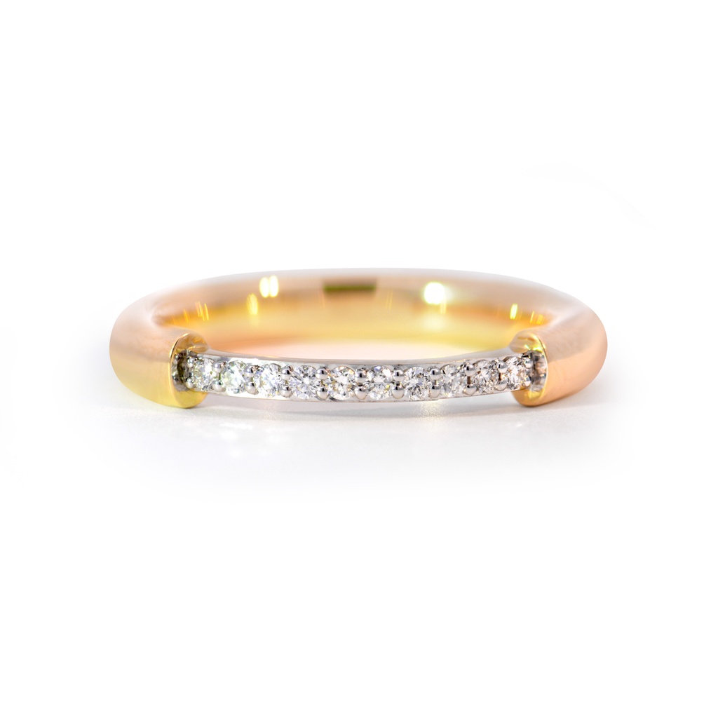 Anillo "O" DIAMANTE-0.12ct H/SI 4.9gr ORO AMARILLO/BLANCO 18K