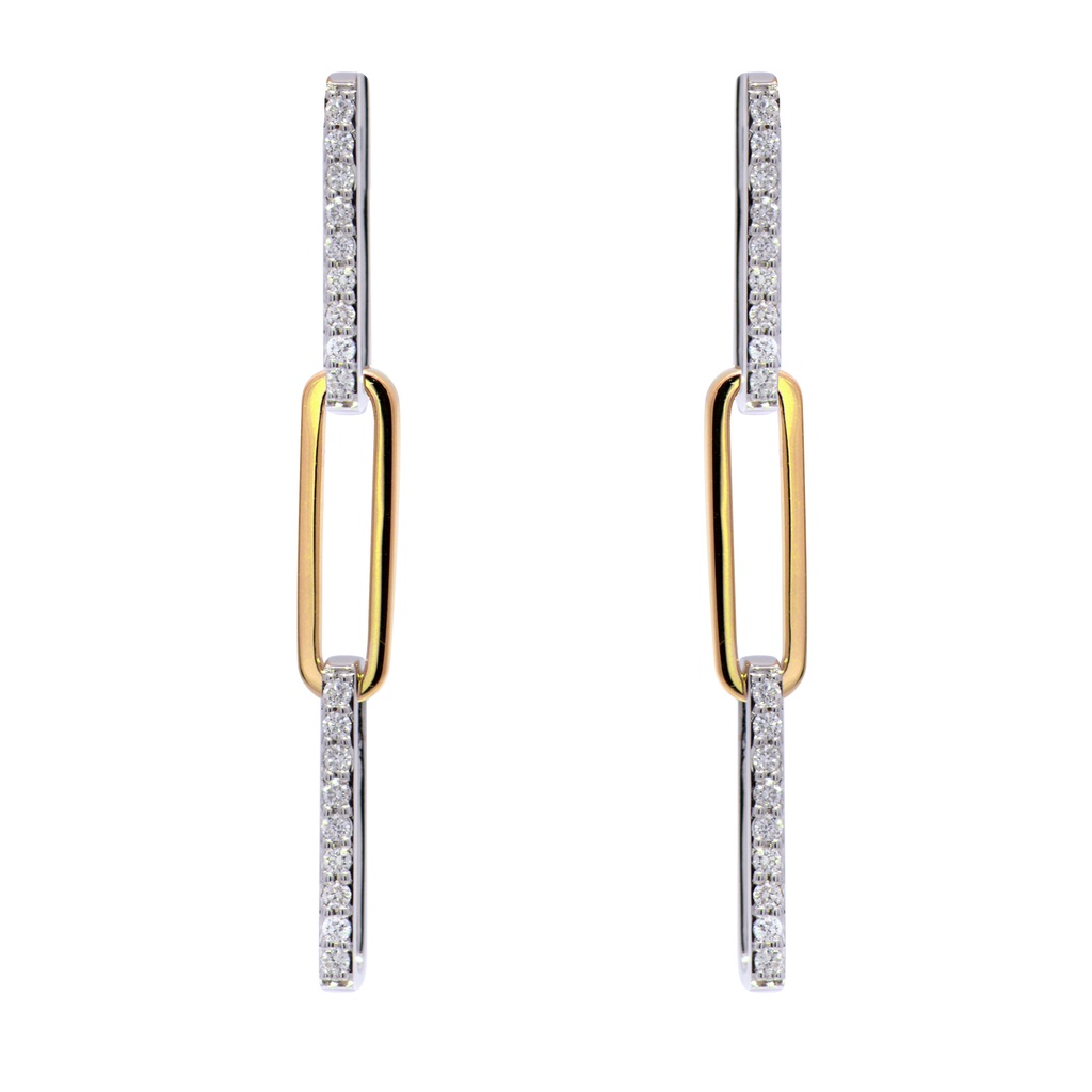 Aretes "LINK" DIAMANTES-0.27ct H/SI 3.9gr ORO AMARILLO/BLANCO 18K 