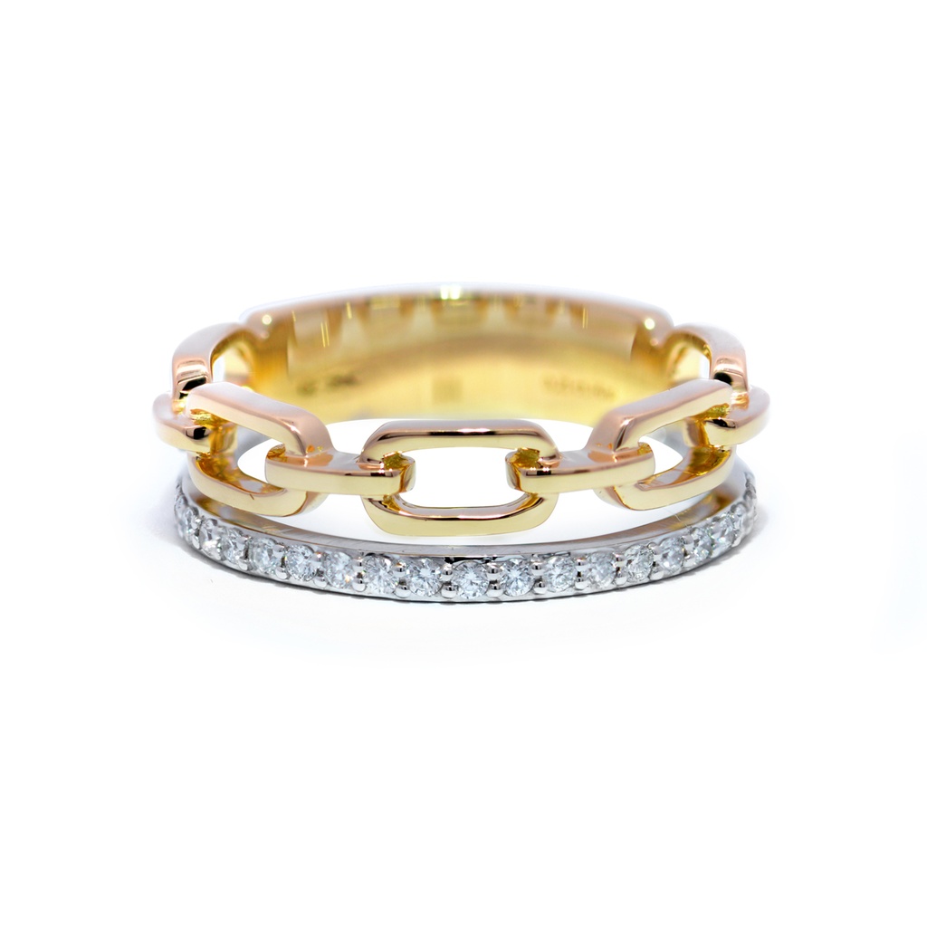 Anillo "LINK" DIAMANTES 0.21ct H/SI 6.3gr ORO AMARILLO/BLANCO 18K 