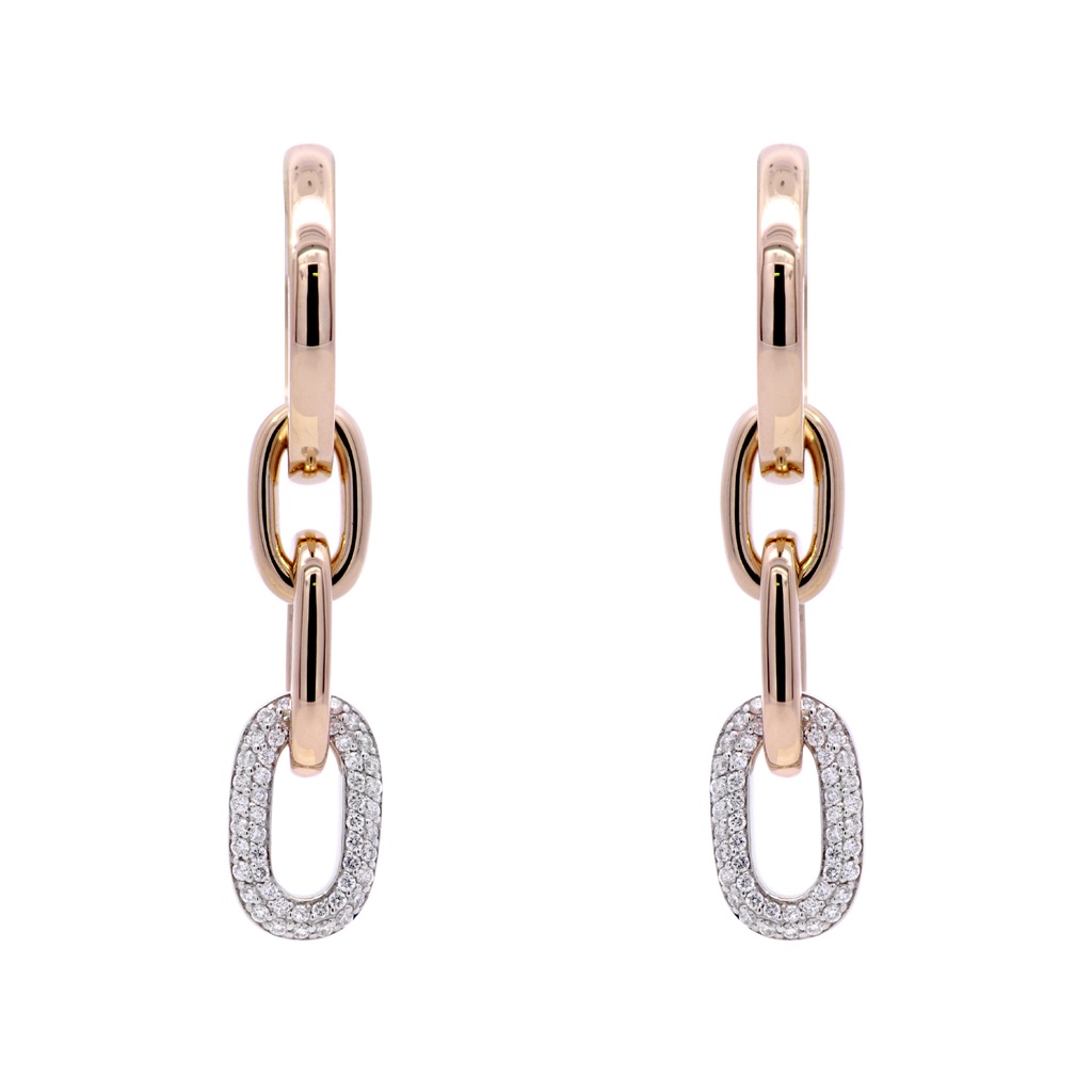 Aretes "OVAL LINK" DIAMANTES-0.45ct H/SI 10.0gr ORO ROSA/BLANCO 18K