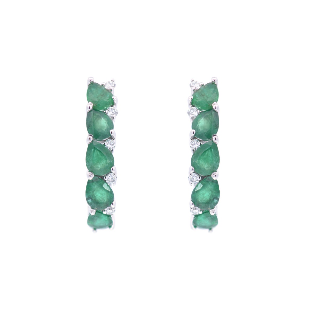 Aretes 10-ESMERALDAS Talla/Pera 1.20Ct, 10-DIAMANTES Talla/Brillante 0.09Ct, ORO BLANCO 18K
