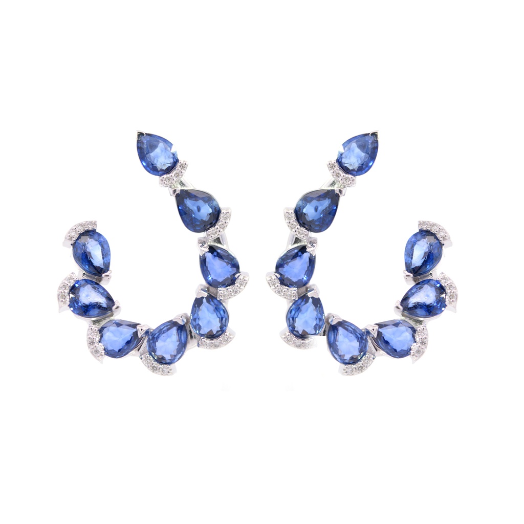 ARETES 16-ZAFIROS Talla/Pera 4.23ct, 48-DIAMANTES Talla/Brillante 0.15ct, 6.8gr ORO BLANCO 18K