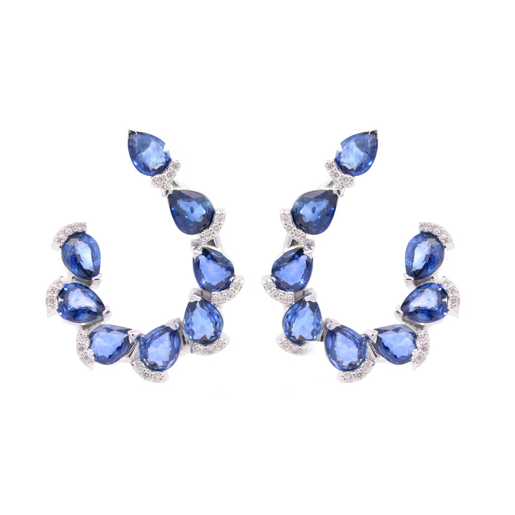 ARETES 16-ZAFIROS Talla/Pera 4.23ct, 48-DIAMANTES Talla/Brillante 0.15ct, 6.8gr ORO BLANCO 18K