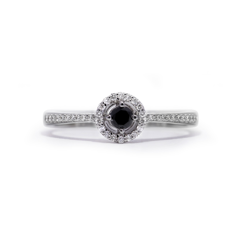 ANILLO “HALO-ROUND“ 1-DIAMANTE NEGRO Talla/Redondo 0.17ct. 38-DIAMANTES Talla-Redondo 0.17ct. 2.9gr. ORO BLANCO 18K