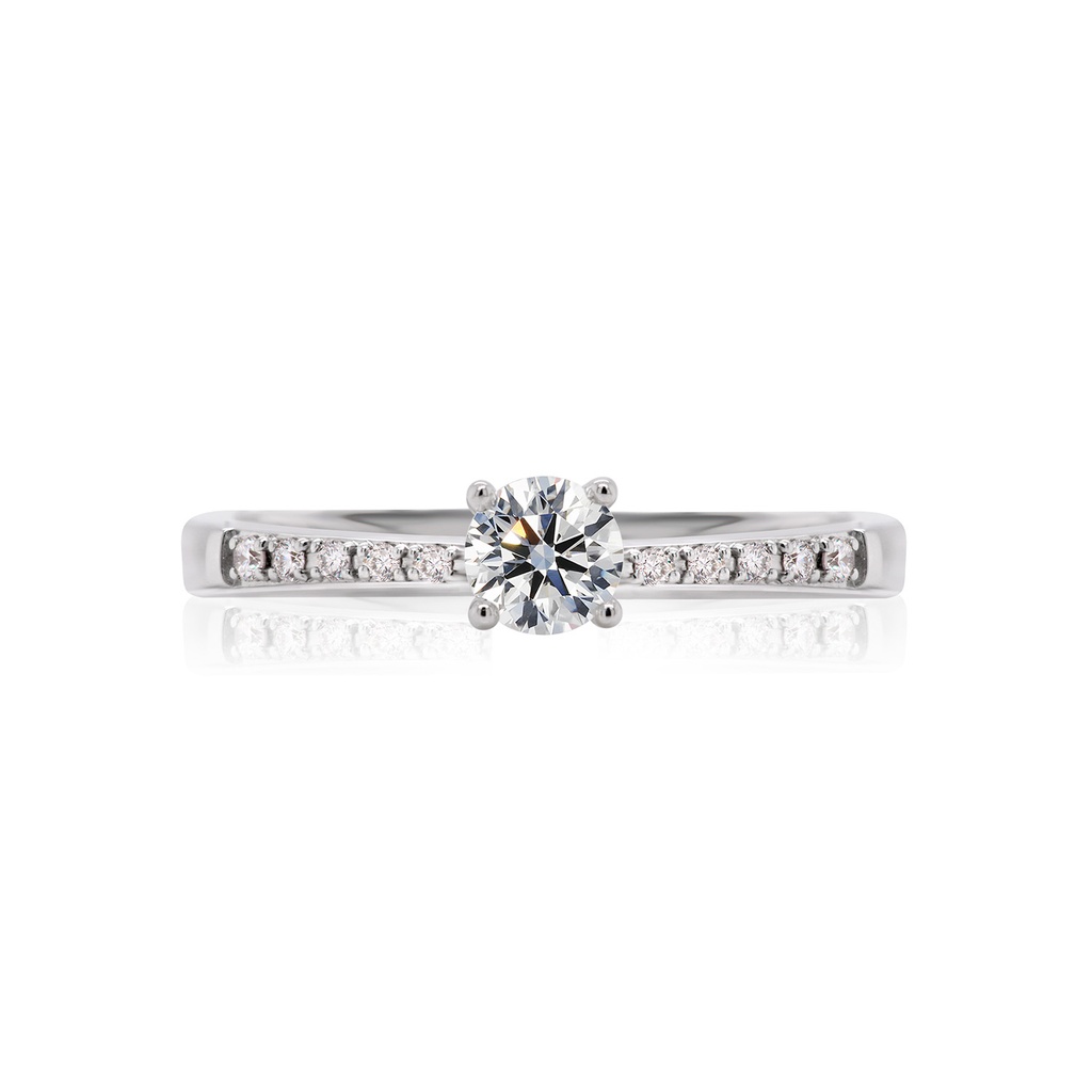 [CYC] Anillo de Compromiso Diamond Love con un diamante natural Corte Ideal Original 1/4ct VS2/I y adornado con 0.08ct diamantes naturales en oro blanco 18K