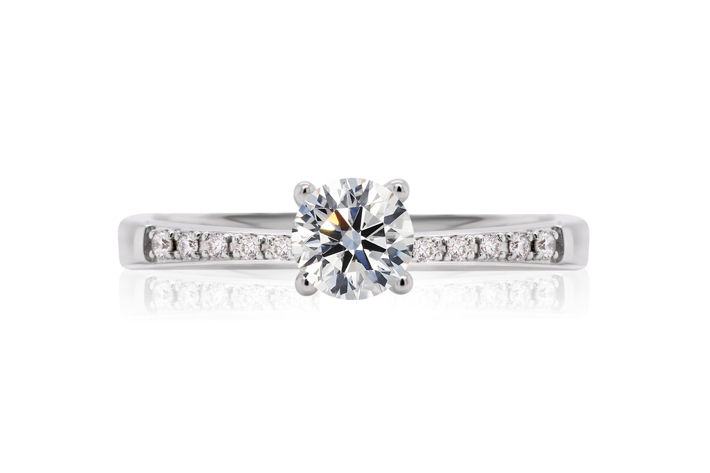 [CYC] Anillo de Compromiso Diamond Love con un diamante natural Corte Ideal Original 1/2ct VS2/I y adornado con 0.08ct diamantes naturales en oro blanco 18K