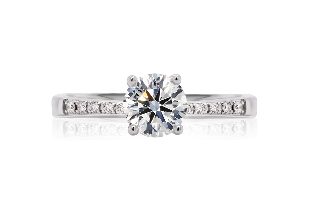 [CYC] Anillo de Compromiso Diamond Love con un diamante natural Corte Ideal Original 3/4ct VS2/I y adornado con 0.08ct diamantes naturales en oro blanco 18K
