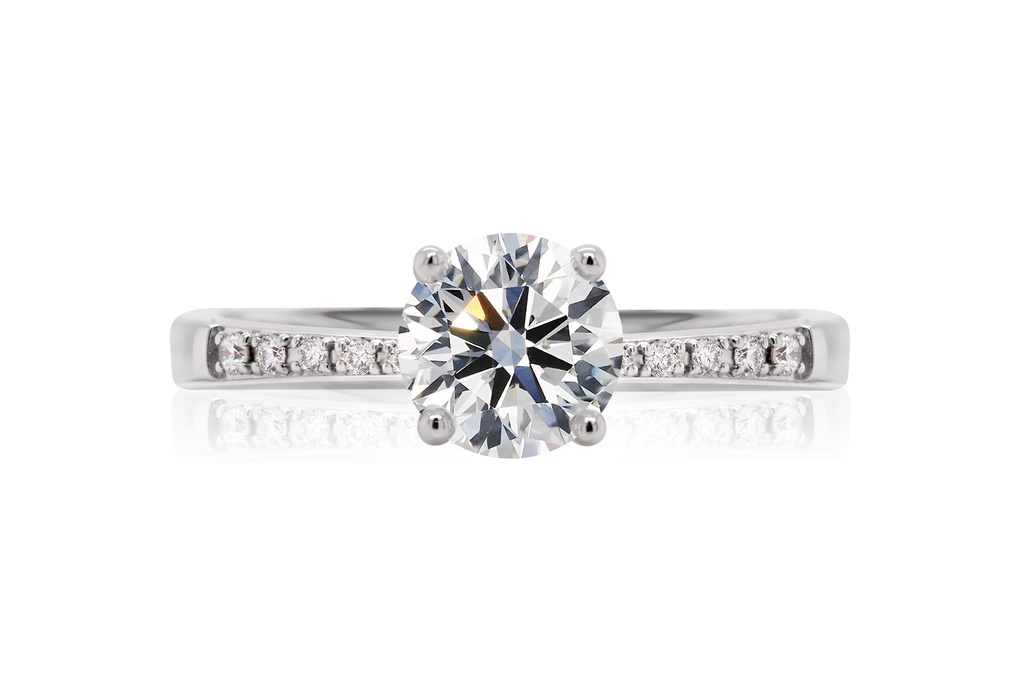 [CYC] Anillo de Compromiso Diamond Love con un diamante natural Corte Ideal Original 1ct VS2/I y adornado con 0.08ct diamantes naturales en oro blanco 18K