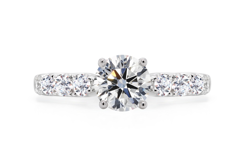 [CYC] Anillo de Compromiso Forever con un diamante natural Corte Ideal Original 1 1/3ct VS2/I y adornado con 1.01ct diamantes naturales VS/G en oro blanco 18K