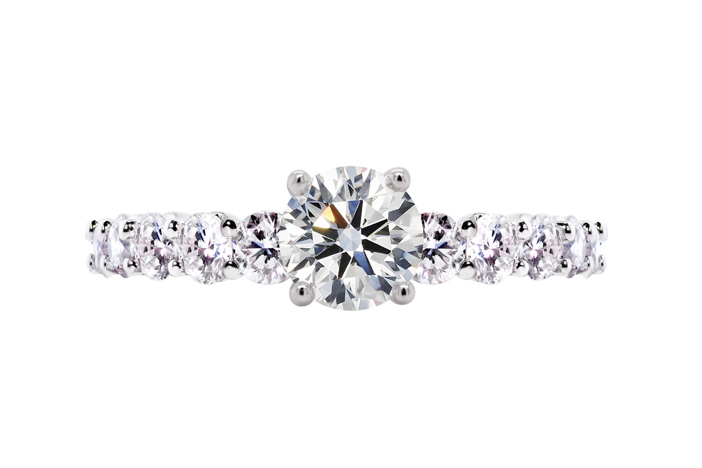 [CYC] Anillo de Compromiso Smile con un diamante natural Corte Ideal Original 3/4ct VS2/I y adornado con 0.95ct diamantes naturales VS/G en oro blanco 18K