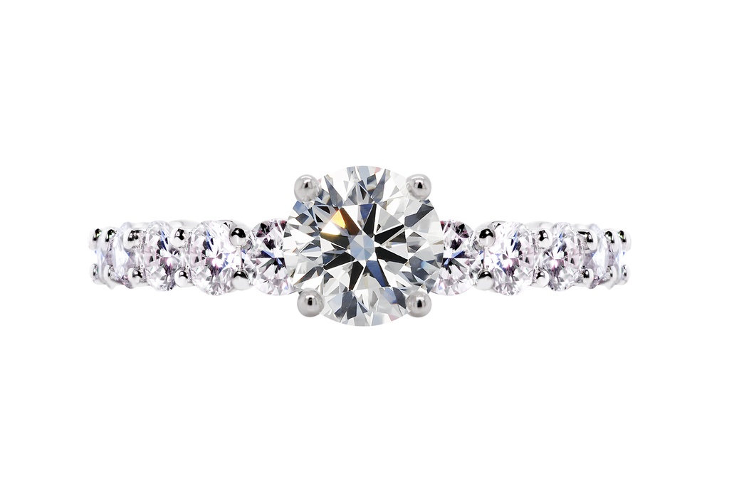 [CYC] Anillo de Compromiso Smile con un diamante natural Corte Ideal Original 1ct VS2/I y adornado con 0.95ct diamantes naturales VS/G en oro blanco 18K