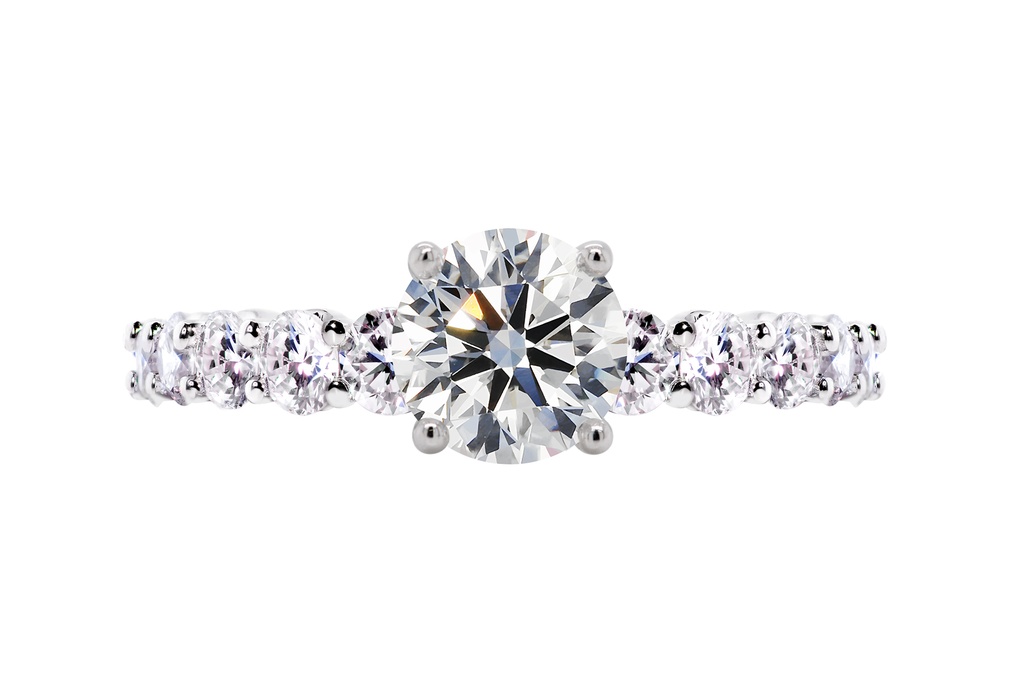 [CYC] Anillo de Compromiso Smile con un diamante natural Corte Ideal Original 1 1/3ct VS2/I y adornado con 0.95ct diamantes naturales VS/G en oro blanco 18K