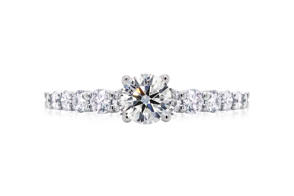 [CYC] Anillo de Compromiso SmilePetite con un diamante natural Corte Ideal Original 1/2ct VS2/I y adornado con 0.42ct diamantes naturales VS/G en oro blanco 18K