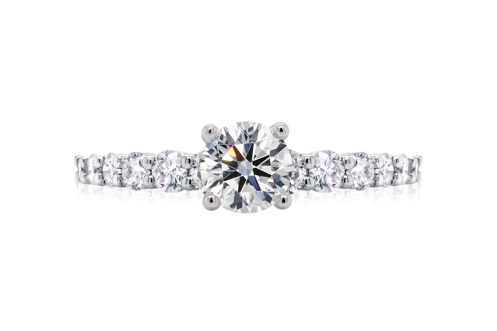 [CYC] Anillo de Compromiso SmilePetite con un diamante natural Corte Ideal Original 2/3ct VS2/I y adornado con 0.42ct diamantes naturales VS/G en oro blanco 18K