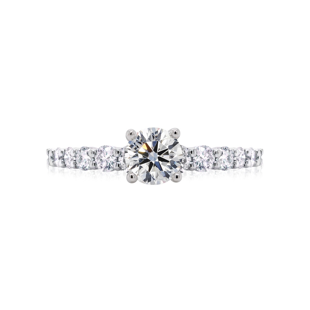 [CYC] Anillo de Compromiso SmilePetite con un diamante natural Corte Ideal Original 2/3ct VS2/I y adornado con 0.42ct diamantes naturales VS/G en oro blanco 18K