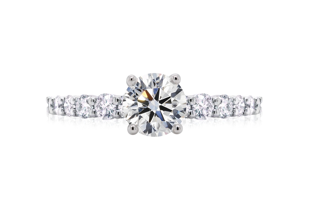 [CYC] Anillo de Compromiso SmilePetite con un diamante natural Corte Ideal Original 3/4ct VS2/I y adornado con 0.42ct diamantes naturales VS/G en oro blanco 18K