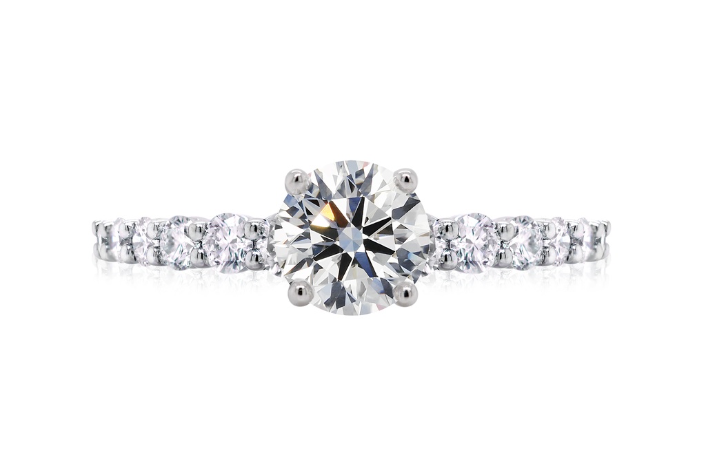 [CYC] Anillo de Compromiso SmilePetite con un diamante natural Corte Ideal Original 1ct VS2/I y adornado con 0.42ct diamantes naturales VS/G en oro blanco 18K