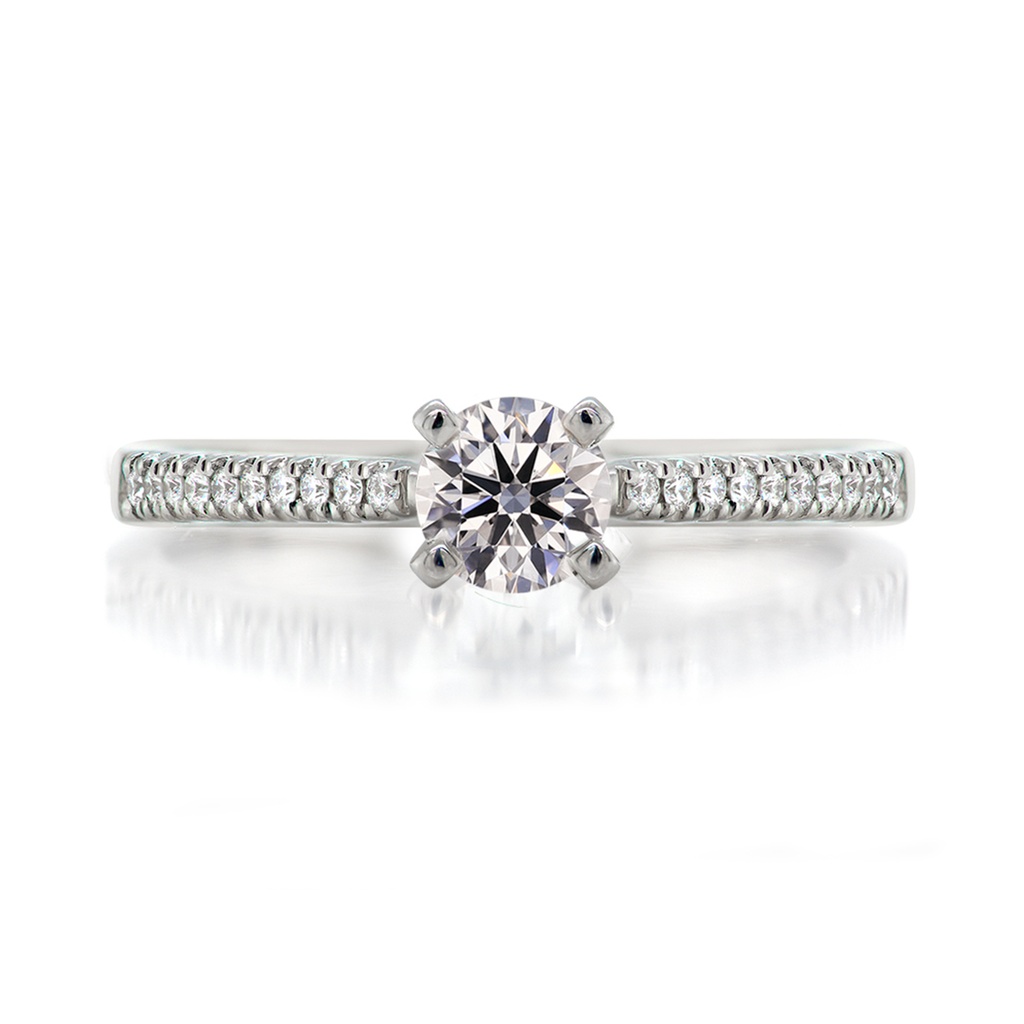 [CYC] Anillo de Compromiso Desire con un diamante natural Corte Ideal Original 1/4ct VS2/I y adornado con 0.09ct diamantes naturales VS/G en oro blanco 18K