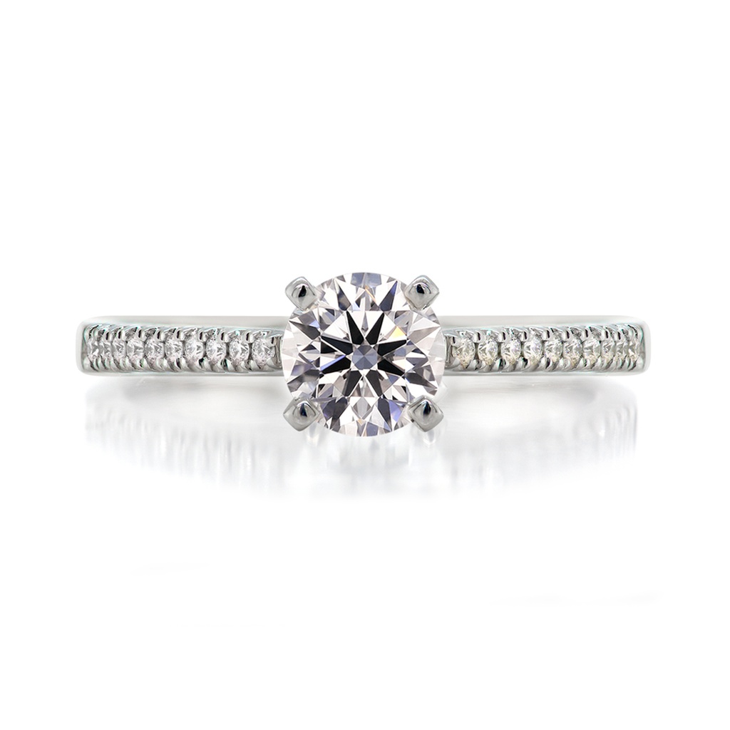 [CYC] Anillo de Compromiso Desire con un diamante natural Corte Ideal Original 1/2ct VS2/I y adornado con 0.09ct diamantes naturales VS/G en oro blanco 18K